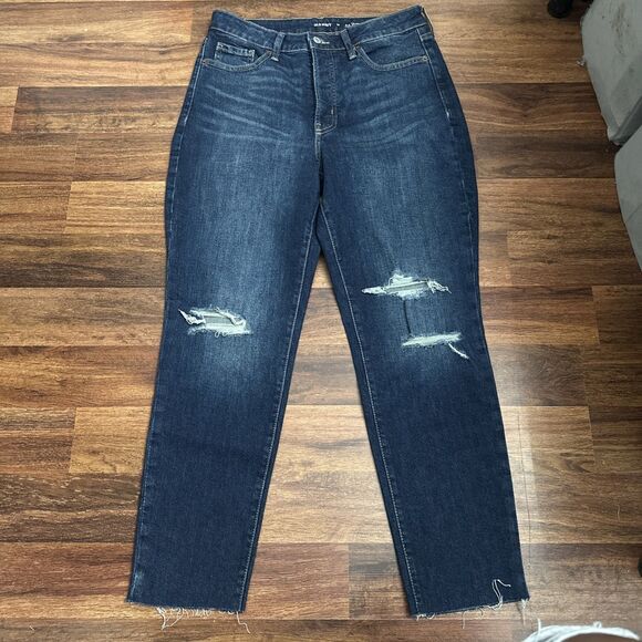 Old Navy OG Straight Jeans Size 10 High Rise Blue Ripped Ankle Smooth Pockets - Picture 1 of 10